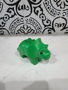 Lego Duplo Adult Green Triceratops Dinosaur Prehistoric Animal W/ Yellow Spots